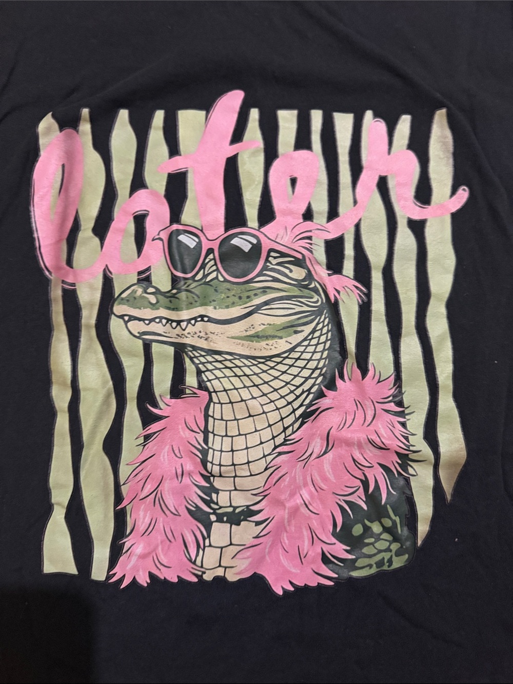 Alligator Graphic Pet Reptile Tee - Black with Pink & Green Design